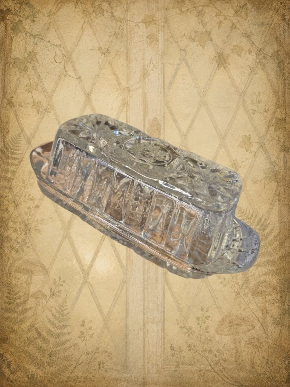 Vintage Pressed Clear Glass Butter Dish